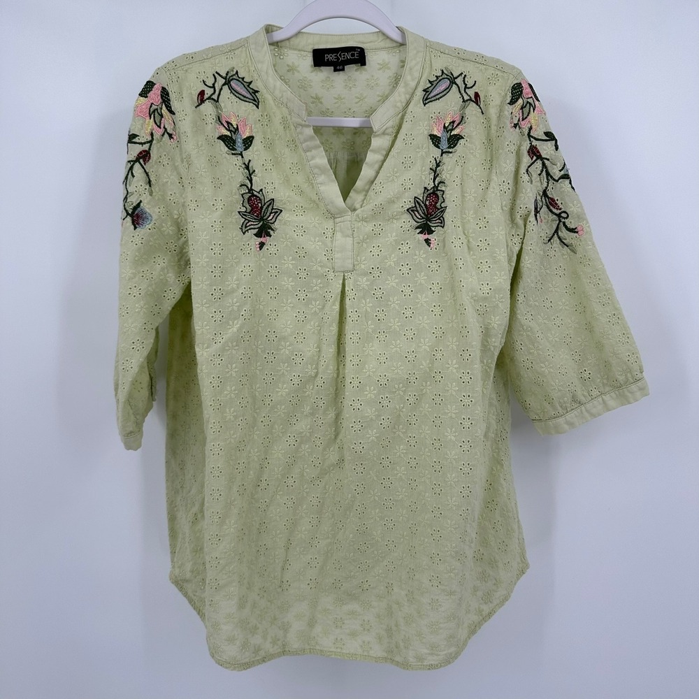 Womens CottagecoreEmbroidered Eyelet Tunic Top Size L Prairie Romantic‎ Artsy